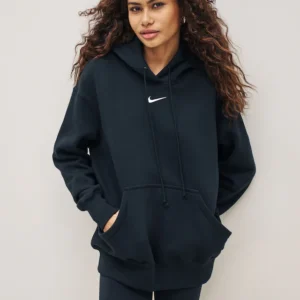 Nike Black Oversized Sportswear Phoenix Fleece Mini Swoosh Pullover Hoodie